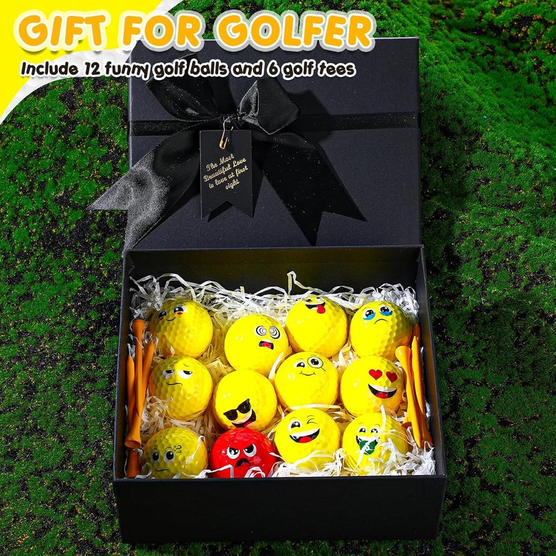 MiniInflat 19 Pcs Funny Golf Balls Set for Kids Adults Includes 12 Emoticon Practice Balls 6 Tees and Gift Box Novelty Golf Accessories for Men Women Birthday - Image 4